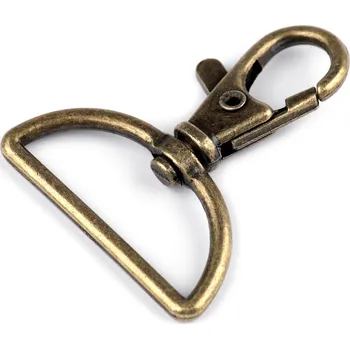 Kovová karabina otočná, průvlek 30 mm, střední, 2 staromosaz