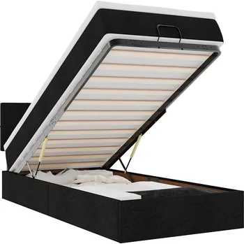 Postel Černá postel s otomanem 203 x 90 x 88 cm s matrací 90 x 200 x 20 cm