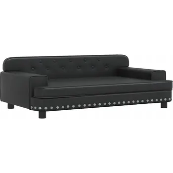 Pohovka Pohovka pro psa z masivního borovicového dřeva a umělé kůže, černá, 90x53x30 cm