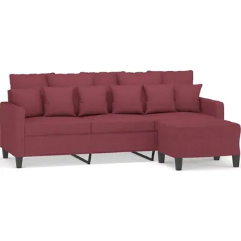 Pohovka Třímístná pohovka s podnožkou, vínově červená, 198x77x80 cm