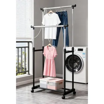Sušák na prádlo Dvoupatrový sušák na prádlo s kolečky, pohyblivý, 69×37×138 cm