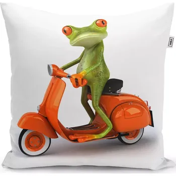 Polštář Sablio Polštář Žába na motorce - 60x60 cm