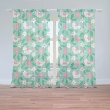 Záclona Sablio Záclony Květiny a ptáčci: 2ks 150x250cm