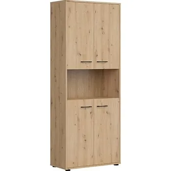 regál 4-dvířkový regál s policí do kanceláře nebo pracovny Space Office - Black Red White - BRW Dub Artisan 80x202,5 cm