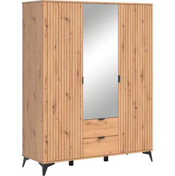 Šatní skříň Třídveřová šatní skříň Lamea se zrcadlem - Black Red White - BRW Dub Artisan 154x197 cm