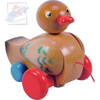 Dřevěná hračka WOODY DŘEVO Baby kachna klapací tahací hnědá *DŘEVĚNÉ HRAČKY* | 528203