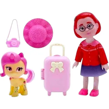 Panenka SADA: PANENKA S JEDNOROŽCEM A PŘÍSLUŠENSTVÍM – KUFŘÍK, KLOBOUK, FOTOAPARÁT