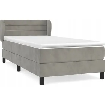 Postel Kontinentální postel s čalouněným sametovým čelem, světle šedá, 203 x 93 x 78/88 cm