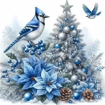 Diamantové malování Diamantové malování/Homfun - Modro stříbrný vánoční strom + perleťové kamínky (40x40)