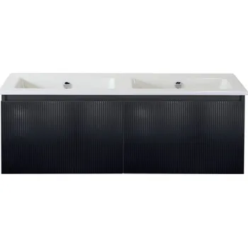 Koupelnový nábytek Souprava koupelnového nábytku Sanox Frozen 3D ŠxVxH 121 x 42 x 46 cm barva čela matně černá 2dílná s dvojitým keramickým umyvadlem bez otvoru na kohout