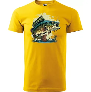 Pánské tričko Sablio Tričko s potiskem Ryba 2 - žluté 2XL