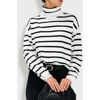 Dámský svetr Sinsay - Pruhovaný rolák - bílá - 011HL-00P - 011HL-00P-XS