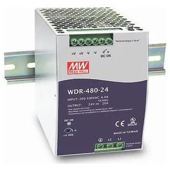 spínaný zdroj Mean Well WDR-480-48 Zdroj na DIN 480W 48V 1+2f