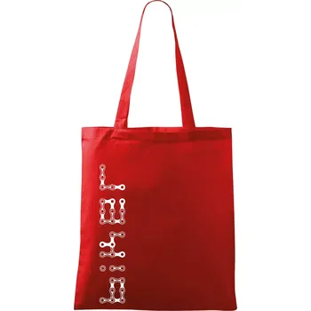 Nákupní taška Biker nápis na výšku řetěz - Taška bavlněná - 42 x 38 cm ( Červená )