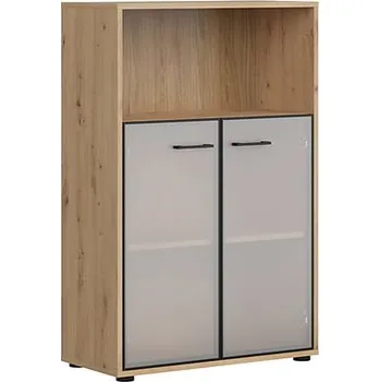 regál Dvoudveřový regál s výklenkem do kanceláře nebo pracovny Space Office - Black Red White - BRW Dub Artisan / Černý Mat 80x122 cm