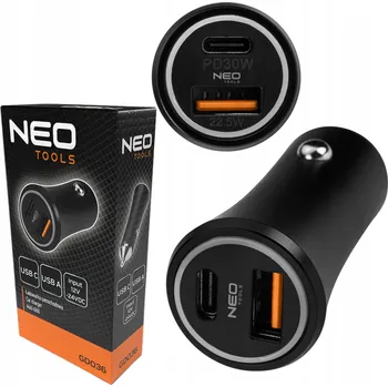 Nabíječka autobaterie Dvouportová automobilová nabíječka 12-24V do zásuvky zapalovače GD036 NEO TOOLS