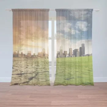 Záclona Sablio Záclony Vyprahlá zem před mrakodrapy: 2ks 150x250cm