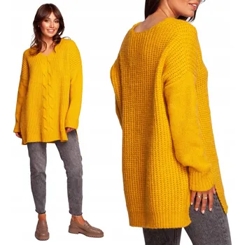 Dámský svetr BeWear dámský svetr žlutý volný do půlky stehen velikost L/XL