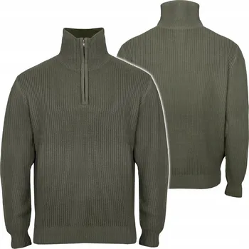Pánská mikina PÁNSKÁ MIKINA SVETR MFH Pulovr Troyer SE ZIPEM, SILNÝ A TEPLÝ, OLIVOVÁ, S