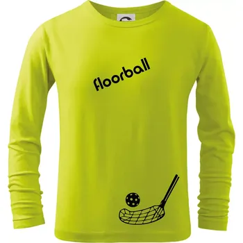 Dětská móda Floorball nápis šikmo - Triko dětské Long Sleeve - 158 cm/12 let ( Limetková )