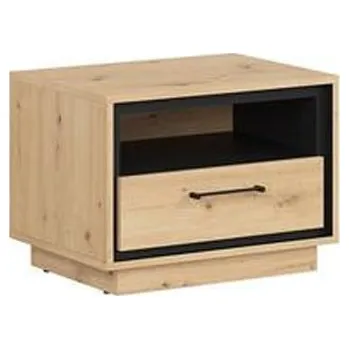 Noční stolek Praktický noční stolek s otevřenou nikou a zásuvkou do ložnice Pont - Black Red White - BRW Dub Artisan / Černá 57,8x42,5 cm