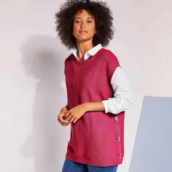 Dámská vesta Dlouhá vesta s knoflíky na bocích malinová 42/44