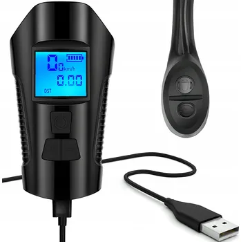 Cyklosvítilna USB LED SVĚTLO NA KOLO S TACHOMETREM, MĚŘIČEM VZDÁLENOSTI A ZVONKEM - SADA