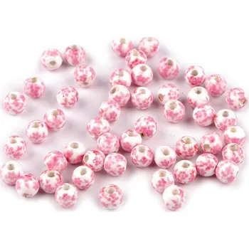 Dětské navlékací korálky Porcelánové korálky s květy Ø6 mm, velké, 13 růžová