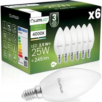 Žárovka 6x LED žárovka E14 Svíčka 2,5W = 25W 249lm 4000K Neutrální bílá 180° LUMILED