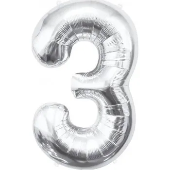 Balónek Balónek Číslice Číslice 3 Narozeniny Stříbrný 85 cm