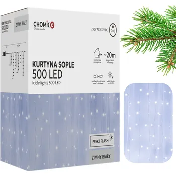Chomik Světelný venkovní závěs 23 m 500 LED studená bílá Vánoční světelný řetěz Chomik Světelný venkovní závěs 23 m 500 LED studená bílá