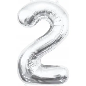 Balónek Foliový balónek Číslice 2 Stříbrný 85 cm 1 ks Narozeniny Svatba HEL