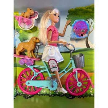 Panenka Panenka na kole se psy Růžové kolo Pes Dárek pro dětskou Panenka 02BL