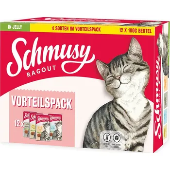 Krmivo pro kočku Schmusy ragú v želé ve výhodném balení 48 × 100 g