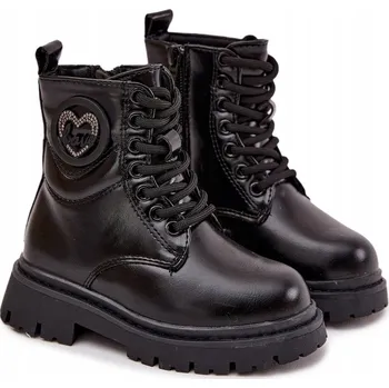 Dámská zimní obuv KOTNÍKOVÉ BOTY DĚTSKÉ ZATEPLENÉ KOTNÍKOVÉ BOTY PRO DÍVKY NA ZIP, OZDOBA LOVE, ČERNÉ, VELIKOST 27