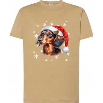 Pánské tričko Vánoční jezevčík v čepici Santa Clause, velikost XS