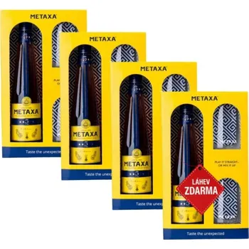 Rum Akce 3+1: 3× Metaxa 5 0,7 L 38 % v dárkovém boxu se 2 skleničkami + Metaxa 5 0,7 L ZDARMA