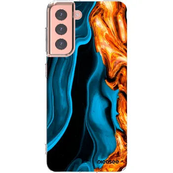 Pouzdro na mobilní telefon Picasee silikonový průhledný obal pro Samsung Galaxy S21 5G G991B - Gold blue