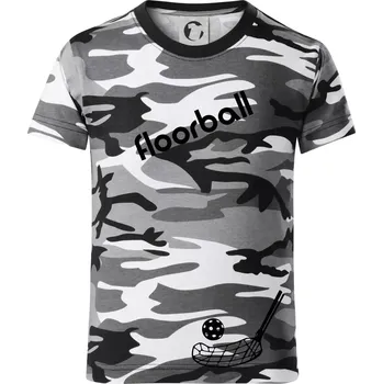 Chlapecké tričko Floorball nápis šikmo - Dětské maskáčové triko - 146 cm/10 let ( Šedý maskáč )