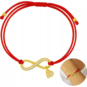 Náramek ZLATÝ NÁRAMEK NA ŠŇŮRCE DÁMSKÝ ŠŇŮRKOVÝ NEKONEČNO SRDCE STŘÍBRO