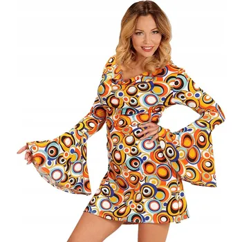 Karnevalový kostým ŠATY KOSTÝM KRÁLOVNA HIPPIE BAREVNÁ KOLEČKA l