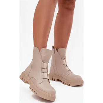 Dámské kozačky Boto Zateplené boty worker pro ženy na zip z eko kůže Mailyra Barva: Béžová, Velikost: 37