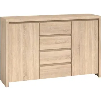 Komoda Praktická komoda s dvířky a zásuvkami do obývacího pokoje Kaspian - Black Red White - BRW Dub Sonoma 144x92 cm