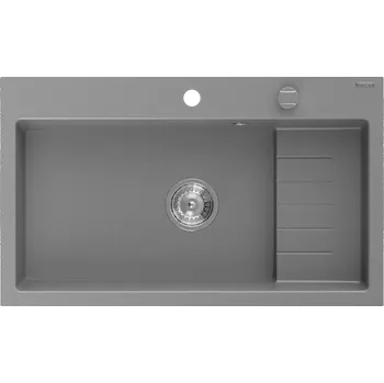 Granitový dřez Mexen Omar, 1-komorový granitový dřez 800x480x210 mm, šedá, chromový sifon, 6520801005-71