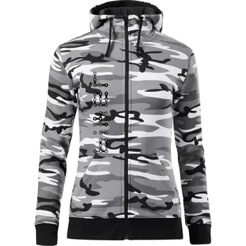 Dámská mikina Biker nápis na výšku řetěz - Dámská mikina trendy zipper s kapucí - XL ( Šedý maskáč )