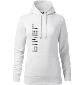 Dámská mikina Biker nápis na výšku řetěz - Mikina dámská Cape s kapucí - XS ( Bílá )