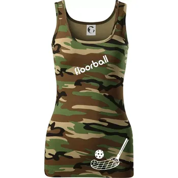 Dámské tričko Floorball nápis šikmo - Dámské Maskáčové tílko - M ( Hnědý maskáč )