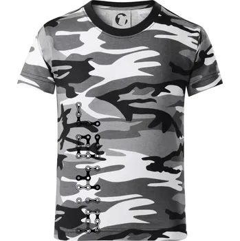 Chlapecké tričko Biker nápis na výšku řetěz - Dětské maskáčové triko - 146 cm/10 let ( Šedý maskáč )