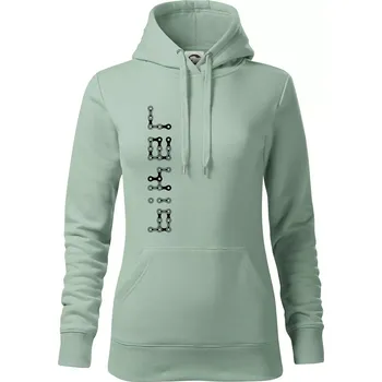 Dámská mikina Biker nápis na výšku řetěz - Mikina dámská Cape s kapucí - L ( Sage )