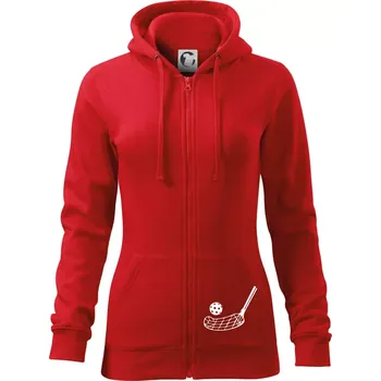 Dámská mikina Floorball nápis šikmo - Dámská mikina trendy zipper s kapucí - XL ( Červená )